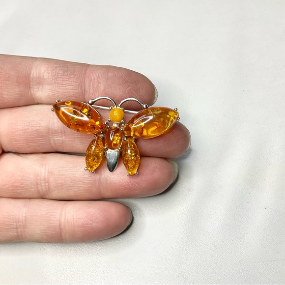 Sterling Silver Amber Butterfly Brooch Poland - Picture 8 of 8